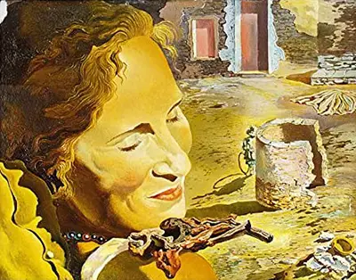 Portrait of Gala with Two Lamb Chops Balanced on Her Shoulder Salvador Dali
